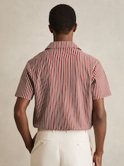 Reiss Rust Red/White Tower Textured-Stripe Cuban-Collar Shirt - Image 5 of 6