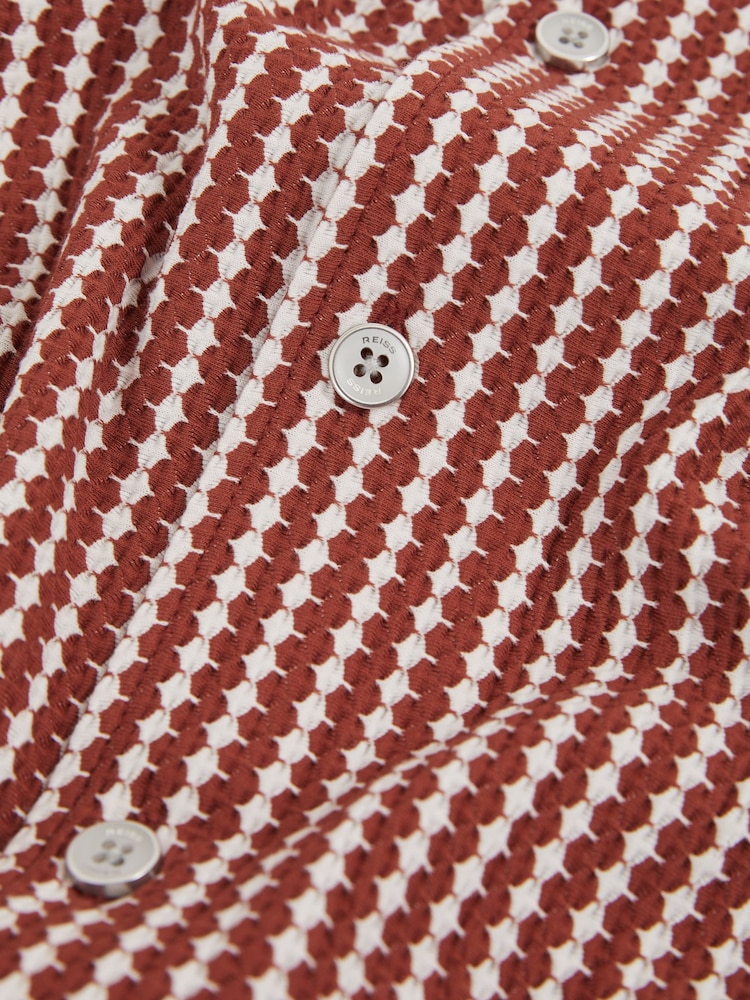 Reiss Rust Red/White Tower Textured-Stripe Cuban-Collar Shirt - Image 6 of 6