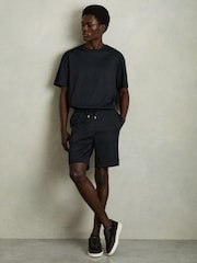 Reiss Navy Alvar Wave Jacquard Drawstring Shorts - Image 1 of 6