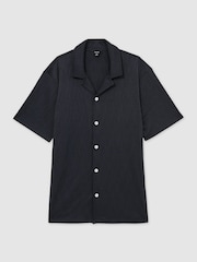 Reiss Navy Elio Wave-Jacquard Cuban-Collar Shirt - Image 2 of 6