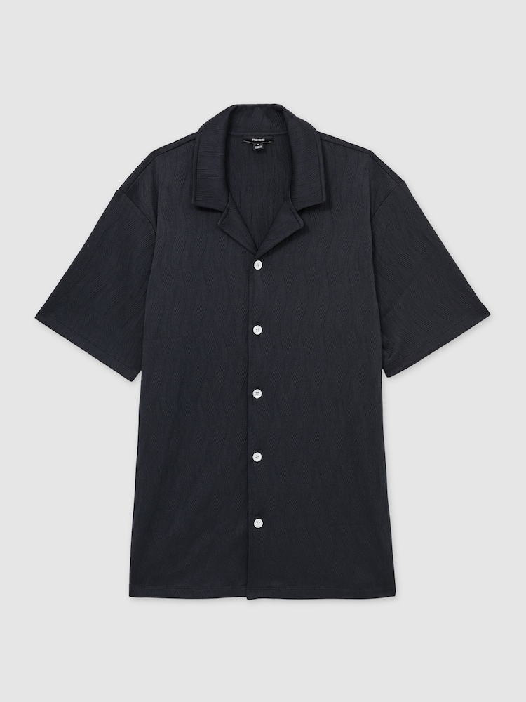Reiss Navy Elio Wave-Jacquard Cuban-Collar Shirt - Image 2 of 6