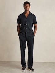 Reiss Navy Elio Wave-Jacquard Cuban-Collar Shirt - Image 3 of 6