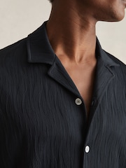 Reiss Navy Elio Wave-Jacquard Cuban-Collar Shirt - Image 4 of 6