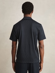 Reiss Navy Elio Wave-Jacquard Cuban-Collar Shirt - Image 5 of 6