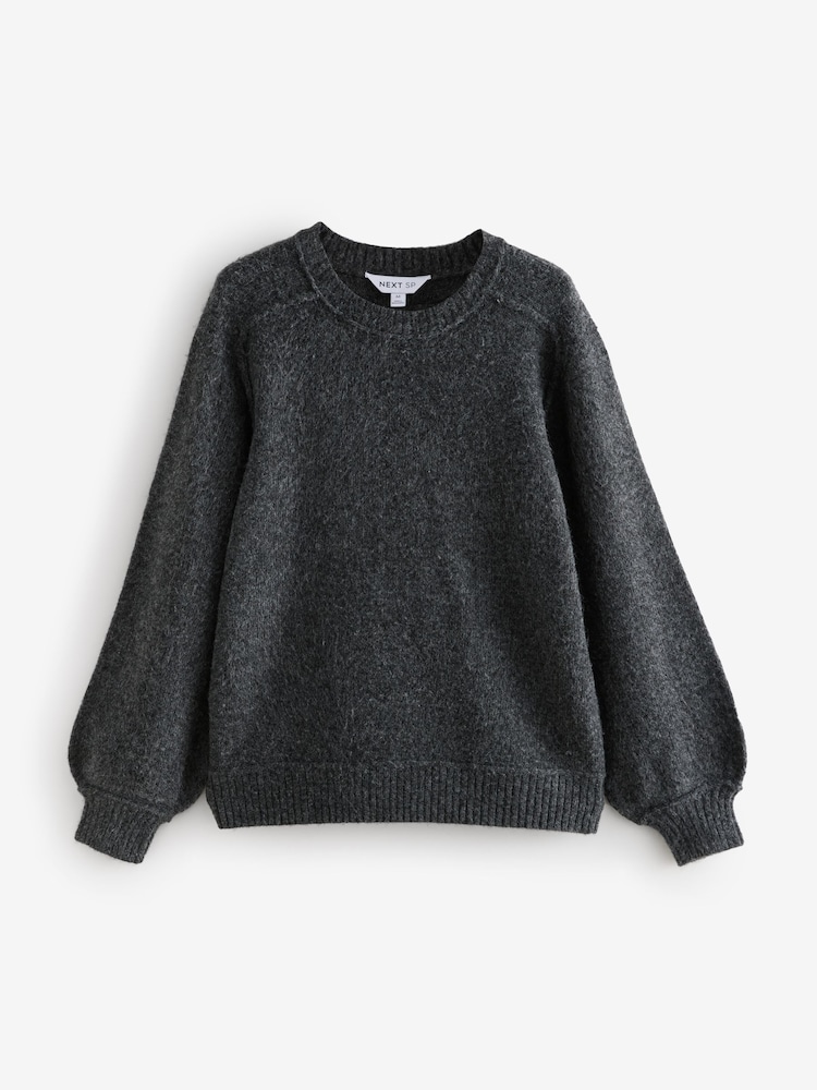 Grey Ribbed Knitted Crew Neck Jumper - Image 1 of 1