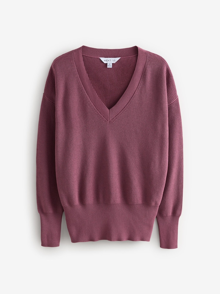 Pink V-Neck Long Sleeves 100% Cotton Jumper - Image 1 of 1