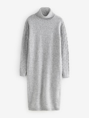 Grey Turtle Neck Knit Cable Sleeves Dress - Image 1 of 1