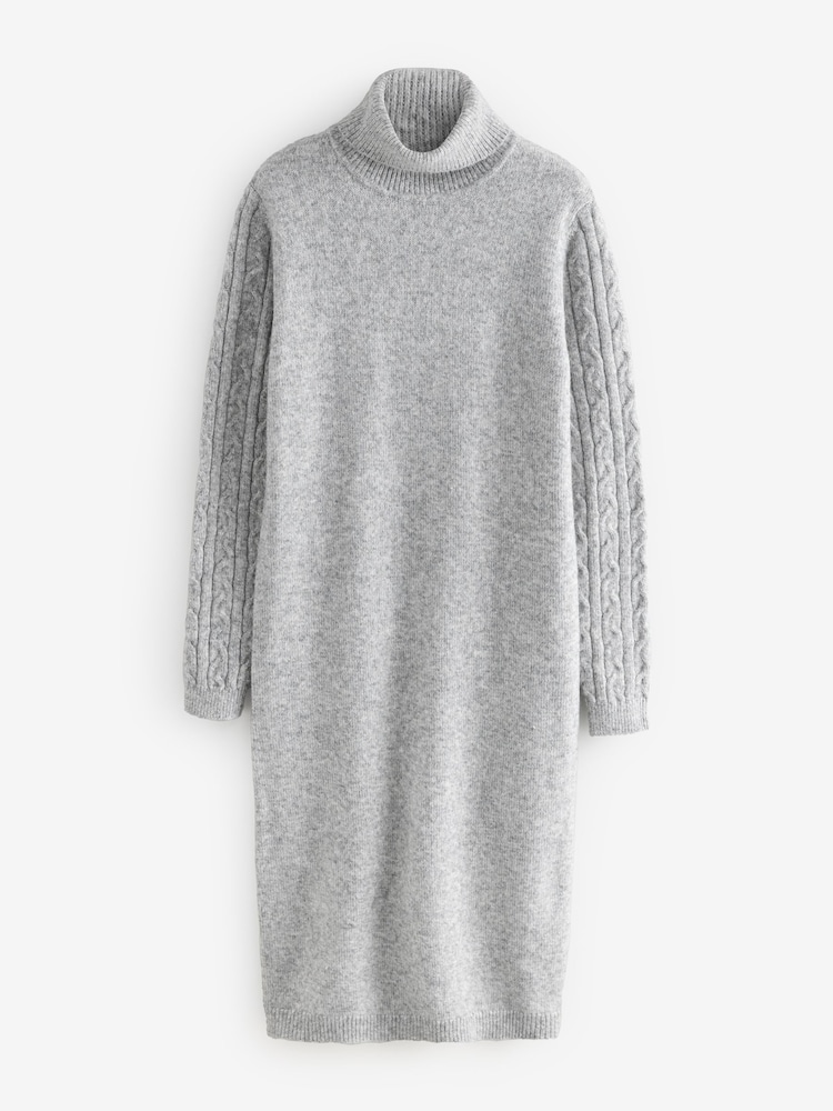 Grey Turtle Neck Knit Cable Sleeves Dress - Image 1 of 1