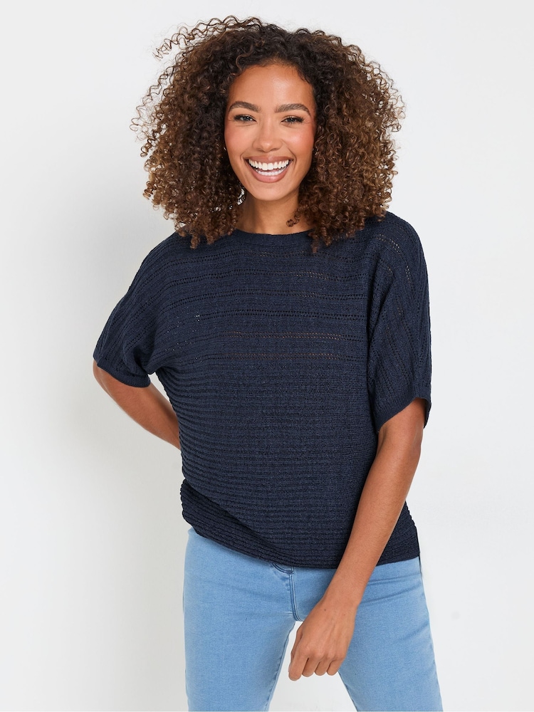 M&Co Blue Slash Neck Short Sleeve Jumper - Image 1 of 5