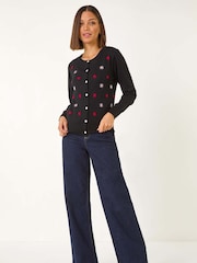 Roman Black Embroidered Daisy Knit Cardigan - Image 2 of 5