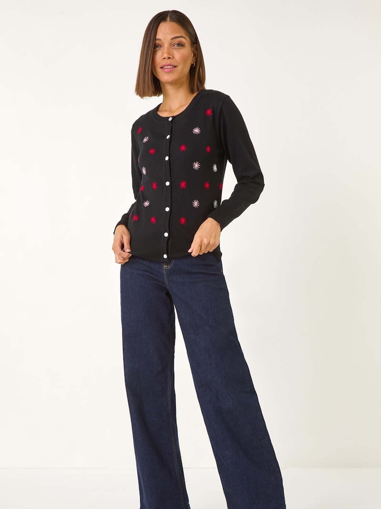 Roman Black Embroidered Daisy Knit Cardigan - Image 2 of 5