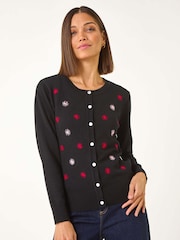 Roman Black Embroidered Daisy Knit Cardigan - Image 4 of 5