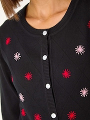 Roman Black Embroidered Daisy Knit Cardigan - Image 5 of 5