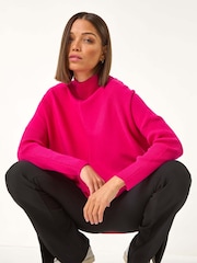 Roman Pink Ribbed High Neck Knit Jumper - Image 1 of 5