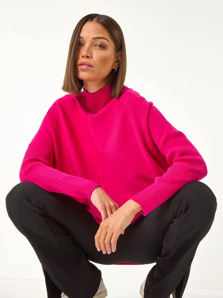 Roman Pink Ribbed High Neck Knit Jumper - Image 1 of 5