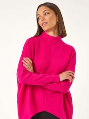 Roman Pink Ribbed High Neck Knit Jumper - Image 4 of 5