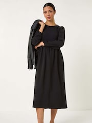 Roman Black Jersey Mix Stretch Midi Dress - Image 1 of 5