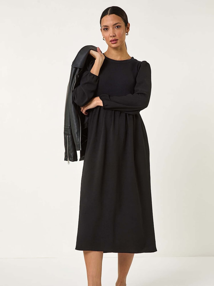 Roman Black Jersey Mix Stretch Midi Dress - Image 1 of 5