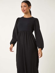 Roman Black Jersey Mix Stretch Midi Dress - Image 2 of 5