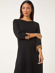 Roman Black Double Faced Knitted Shfit Dress - Image 1 of 5