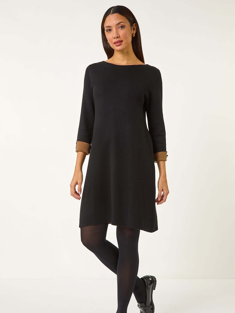 Roman Black Double Faced Knitted Shfit Dress - Image 2 of 5