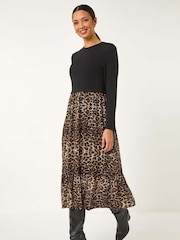 Roman Brown 2-in-1 Animal Print Stretch Midi Dress - Image 1 of 5