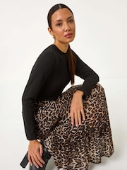 Roman Brown 2-in-1 Animal Print Stretch Midi Dress - Image 2 of 5