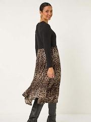 Roman Brown 2-in-1 Animal Print Stretch Midi Dress - Image 3 of 5
