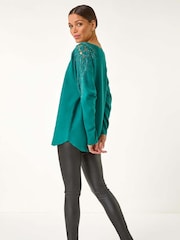 Roman Green Hotfix Embellished Sleeve Knit Jumper - Image 3 of 5