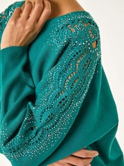 Roman Green Hotfix Embellished Sleeve Knit Jumper - Image 5 of 5