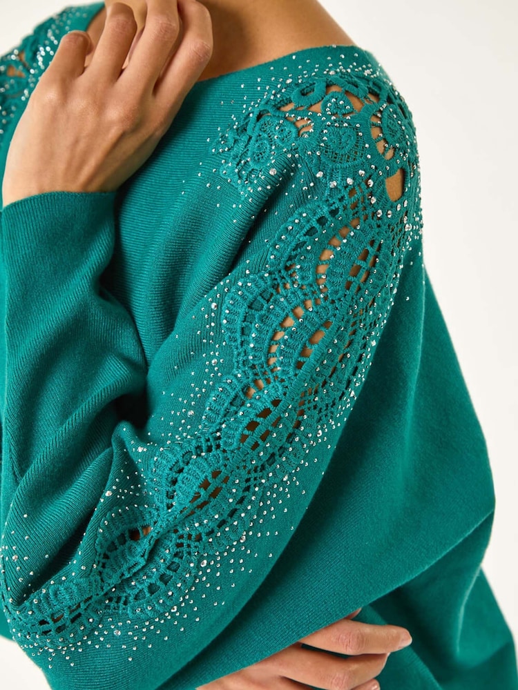 Roman Green Hotfix Embellished Sleeve Knit Jumper - Image 5 of 5