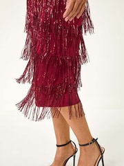 Roman Red Sequin Tassle Midi Dress - Image 5 of 5