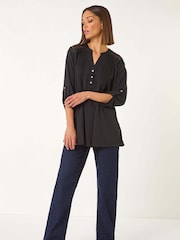 Roman Black Lace Trim Buttoned Tunic Top - Image 4 of 5