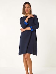 Roman Blue Double Faced Knitted Shfit Dress - Image 1 of 5