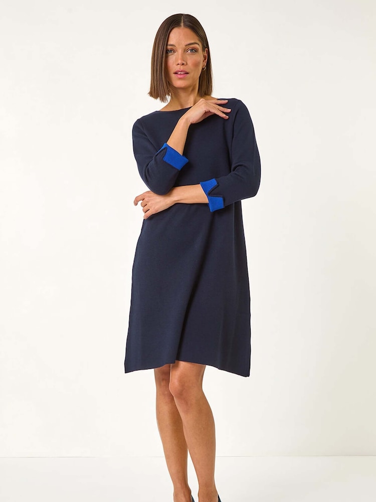 Roman Blue Double Faced Knitted Shfit Dress - Image 1 of 5