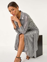 Roman Metallic Sequin Skater Shirt Dress - Image 1 of 5