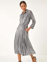 Roman Metallic Sequin Skater Shirt Dress - Image 2 of 5