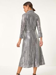 Roman Metallic Sequin Skater Shirt Dress - Image 3 of 5