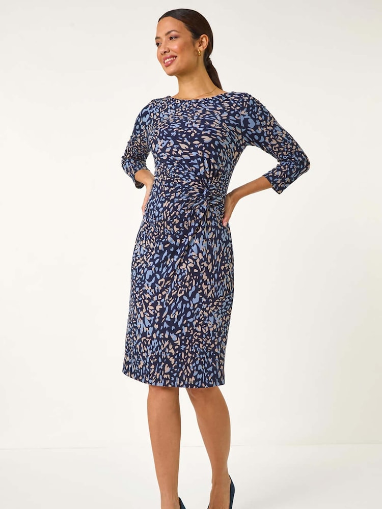 Roman Blue Abstract Print Side Twist Shift Dress - Image 1 of 5