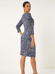Roman Blue Abstract Print Side Twist Shift Dress - Image 2 of 5