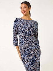 Roman Blue Abstract Print Side Twist Shift Dress - Image 3 of 5