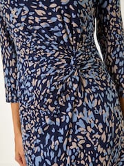 Roman Blue Abstract Print Side Twist Shift Dress - Image 5 of 5