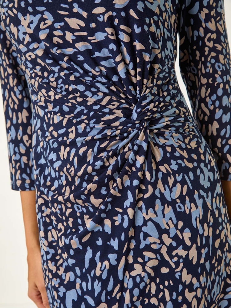 Roman Blue Abstract Print Side Twist Shift Dress - Image 5 of 5