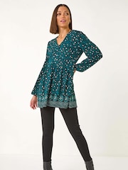 Roman Blue Abstract Printed V-Neck Tunic Top - Image 2 of 5