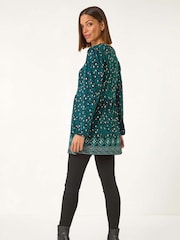 Roman Blue Abstract Printed V-Neck Tunic Top - Image 3 of 5