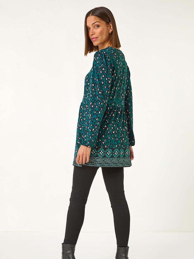 Roman Blue Abstract Printed V-Neck Tunic Top - Image 3 of 5