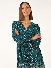 Roman Blue Abstract Printed V-Neck Tunic Top - Image 4 of 5