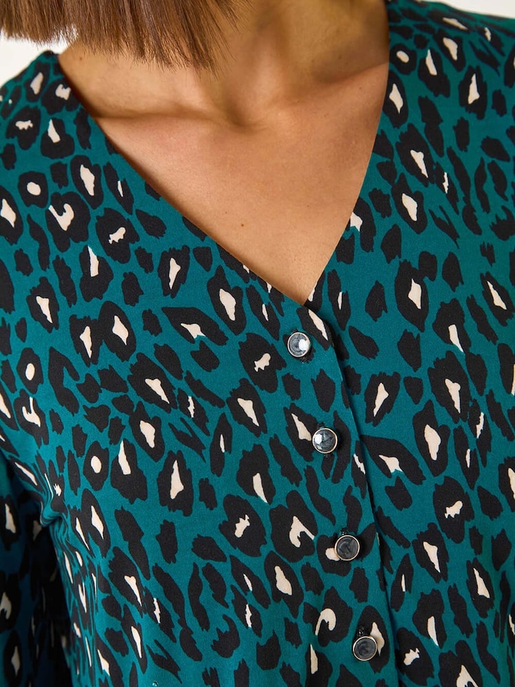 Roman Blue Abstract Printed V-Neck Tunic Top - Image 5 of 5