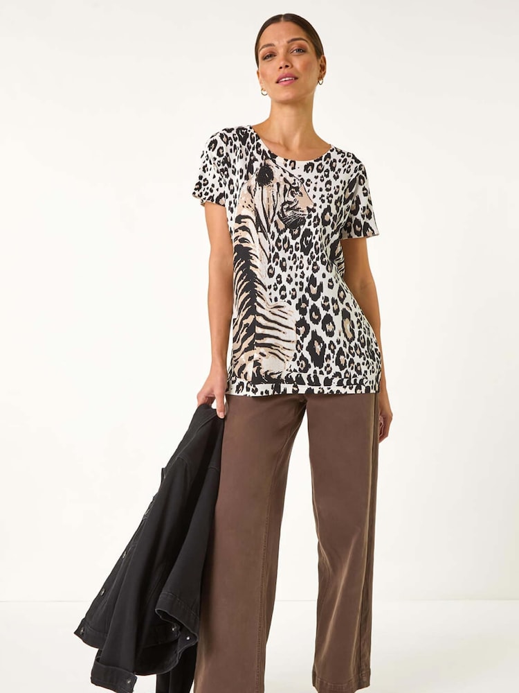 Roman Leopard Print Crew Neck T-Shirt - Imagen 2 de 5 Roman Leopard Print Crew Neck T-Shirt - Imagen 2 de 5