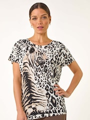 Roman Leopard Print Crew Neck T-Shirt - Imagen 4 de 5